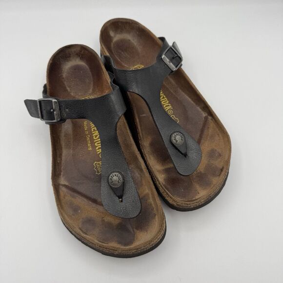 Birkenstock Gizeh Sandals Womens EU 38 US 7-7.5 Black Cork Narrow - Picture 1 of 9